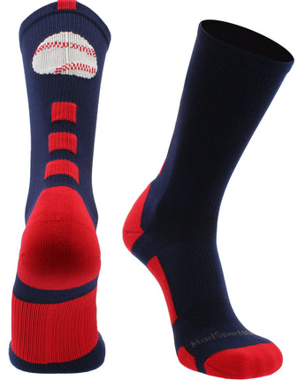 MadSportsStuff socks Navy/Red / Medium Baseball Logo Athletic Crew Socks (multiple colors)