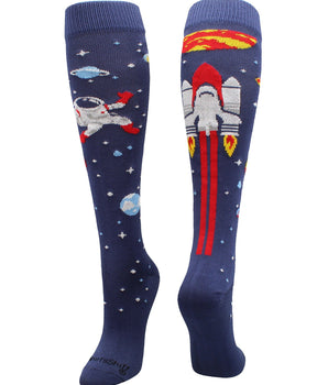 MadSportsStuff socks Navy/Red/White / Large Astronaut in Space Socks Athletic Over the Calf Length