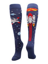 MadSportsStuff socks Navy/Red/White / Large Astronaut in Space Socks Athletic Over the Calf Length