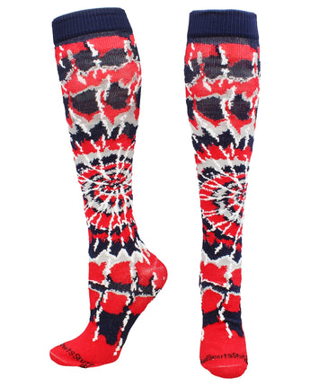 MadSportsStuff socks Navy/Red/White / Large Crazy Tie Dye Socks Over the Calf