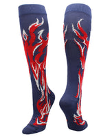 MadSportsStuff socks Navy/Red/White / Large Flame Socks Athletic Over the Calf Socks (multiple colors)