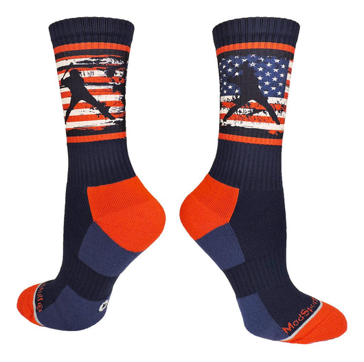 MadSportsStuff socks Navy/Red/White / Large USA Flag Baseball Player Athletic Crew Socks