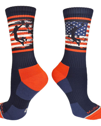 MadSportsStuff socks Navy/Red/White / Large USA Flag Basketball Player Athletic Crew Socks