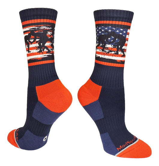 MadSportsStuff socks Navy/Red/White / Large USA Flag Fighting Wrestlers Athletic Crew Socks