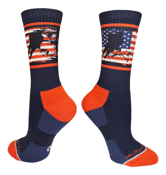 MadSportsStuff socks Navy/Red/White / Large USA Flag Hockey Player Athletic Crew Socks