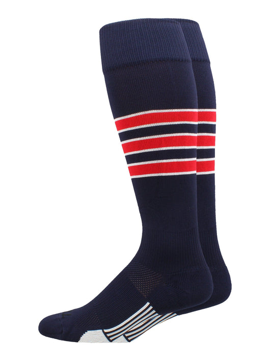 MadSportsStuff socks Navy/Scarlet/White / X-Large Striped Baseball Socks Over the Calf Dugout Pattern D