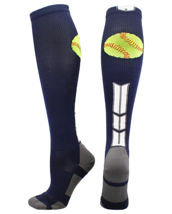 MadSportsStuff socks Navy/White/Graphite / Large Softball Logo Over the Calf Socks (multiple colors)