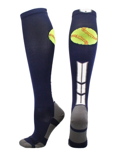 MadSportsStuff socks Navy/White/Graphite / Large Softball Logo Over the Calf Socks (multiple colors)