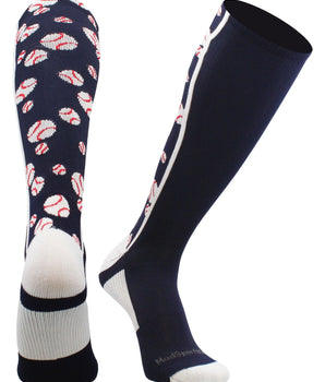 MadSportsStuff socks Navy/White / Large Crazy Baseball Socks with Baseballs over the calf