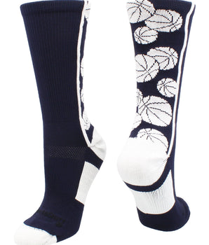 MadSportsStuff socks Navy/White / Large Crazy Basketball Logo Crew Socks (multiple colors)