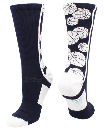 MadSportsStuff socks Navy/White / Large Crazy Basketball Logo Crew Socks (multiple colors)