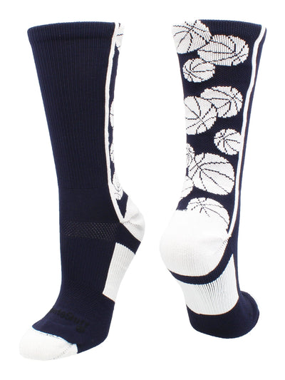 MadSportsStuff socks Navy/White / Large Crazy Basketball Logo Crew Socks (multiple colors)