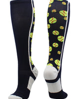 MadSportsStuff socks Navy/White / Large Crazy Softball Socks with Softballs over the calf (multiple colors)