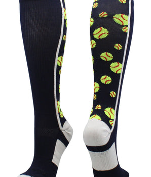 MadSportsStuff socks Navy/White / Large Crazy Softball Socks with Softballs over the calf (multiple colors)