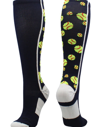 MadSportsStuff socks Navy/White / Large Crazy Softball Socks with Softballs over the calf (multiple colors)