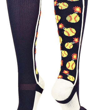 MadSportsStuff socks Navy/White / Large Softball Bomber Over the Calf Socks (multiple colors)