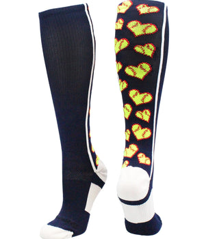 MadSportsStuff socks Navy/White / Large Softball Socks with Love Softball Hearts