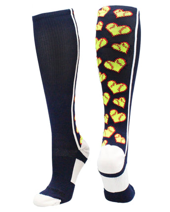 MadSportsStuff socks Navy/White / Large Softball Socks with Love Softball Hearts