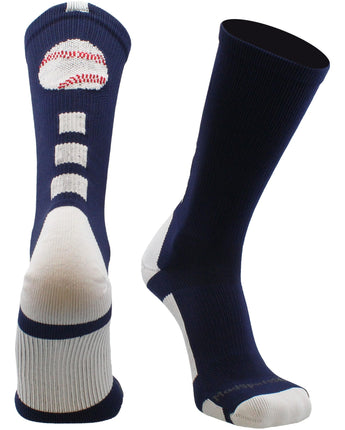MadSportsStuff socks Navy/White / Small Baseball Logo Athletic Crew Socks (multiple colors)