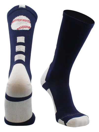 MadSportsStuff socks Navy/White / Small Baseball Logo Athletic Crew Socks (multiple colors)
