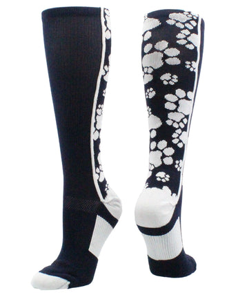 MadSportsStuff socks Navy/White / Small Crazy Socks with Paws Over the Calf (multiple colors)