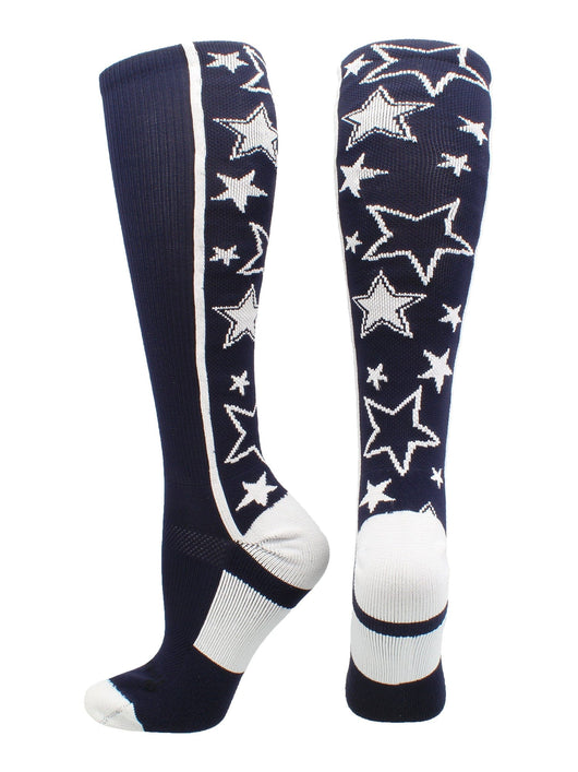 MadSportsStuff socks Navy/White / Small Crazy Socks with Stars Over the Calf Socks (multiple colors)