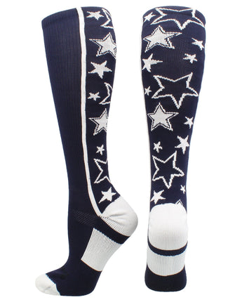MadSportsStuff socks Navy/White / Small Crazy Socks with Stars Over the Calf Socks (multiple colors)