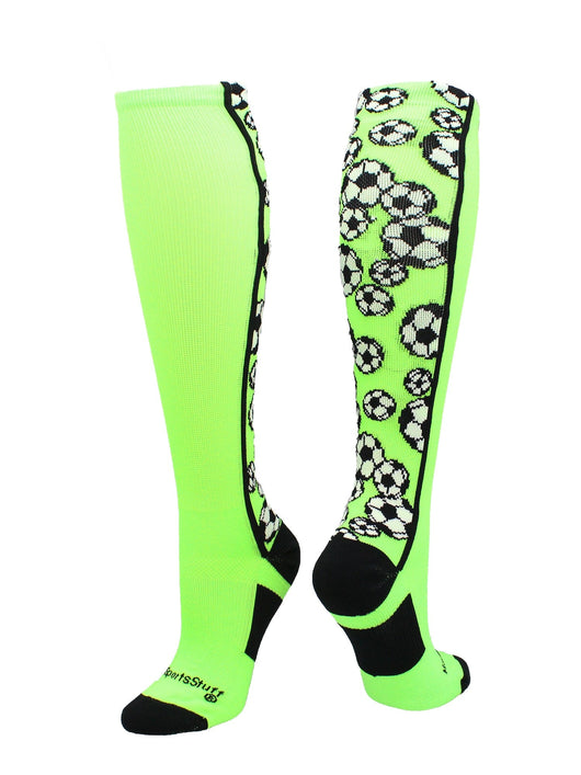 MadSportsStuff socks Neon Green/Black / Large Crazy Soccer Socks with Soccer Balls over the calf (multiple colors)
