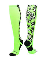 MadSportsStuff socks Neon Green/Black / Large Crazy Soccer Socks with Soccer Balls over the calf (multiple colors)