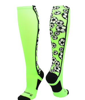 MadSportsStuff socks Neon Green/Black / Large Crazy Soccer Socks with Soccer Balls over the calf (multiple colors)