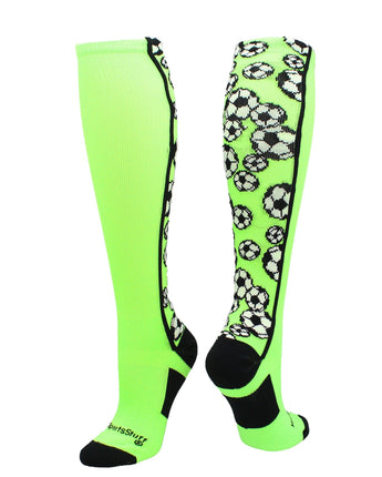 MadSportsStuff socks Neon Green/Black / Large Crazy Soccer Socks with Soccer Balls over the calf (multiple colors)