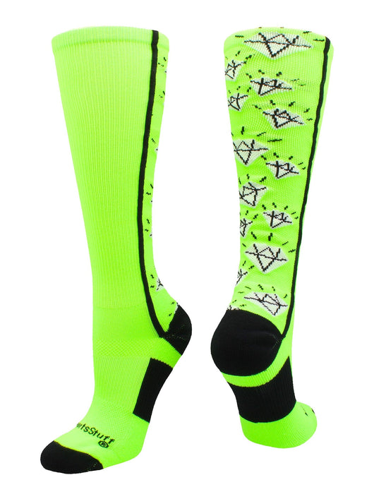 MadSportsStuff socks Neon Green/Black / Large Crazy Socks with Diamonds Over the Calf  (multiple colors)