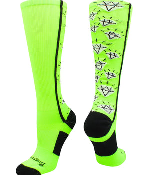 MadSportsStuff socks Neon Green/Black / Large Crazy Socks with Diamonds Over the Calf  (multiple colors)