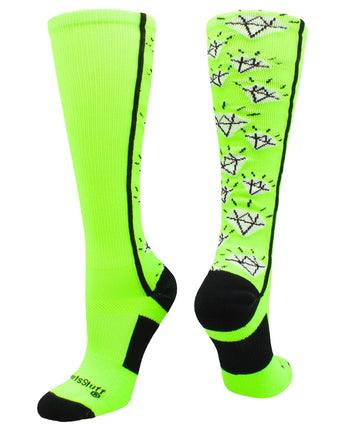 MadSportsStuff socks Neon Green/Black / Large Crazy Socks with Diamonds Over the Calf  (multiple colors)