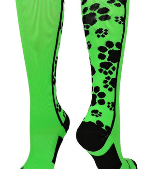 MadSportsStuff socks Neon Green/Black / Large Crazy Socks with Paws Over the Calf (multiple colors)