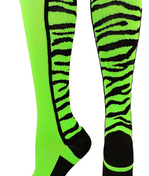 MadSportsStuff socks Neon Green/Black / Large Crazy Socks with Safari Tiger Stripes Over the Calf Socks (multiple colors)