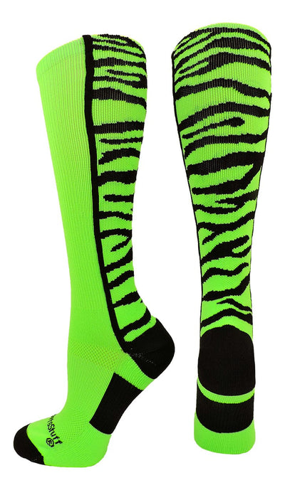 MadSportsStuff socks Neon Green/Black / Large Crazy Socks with Safari Tiger Stripes Over the Calf Socks (multiple colors)