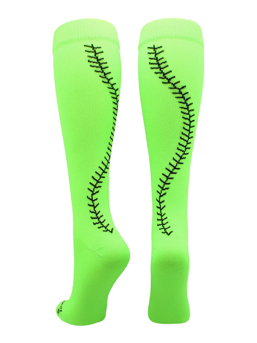MadSportsStuff socks Neon Green/Black / Large Softball Socks with Stitches Over the Calf (multiple colors)