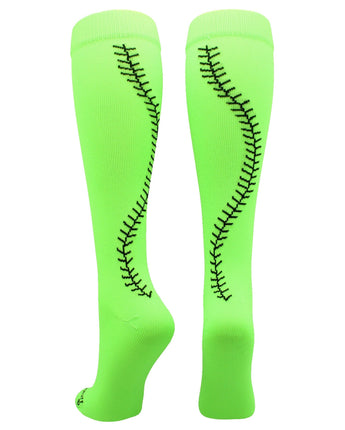 MadSportsStuff socks Neon Green/Black / Large Softball Socks with Stitches Over the Calf (multiple colors)