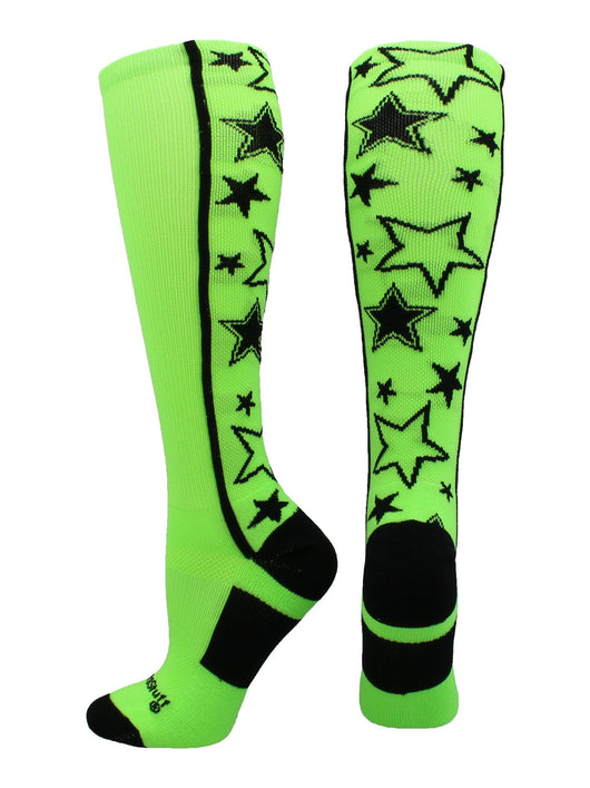 MadSportsStuff socks Neon Green/Black / Small Crazy Socks with Stars Over the Calf Socks (multiple colors)