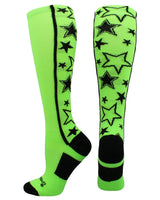 MadSportsStuff socks Neon Green/Black / Small Crazy Socks with Stars Over the Calf Socks (multiple colors)