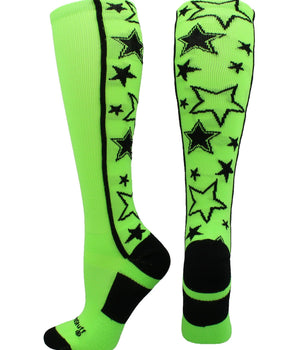 MadSportsStuff socks Neon Green/Black / Small Crazy Socks with Stars Over the Calf Socks (multiple colors)