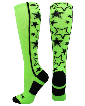 MadSportsStuff socks Neon Green/Black / Small Crazy Socks with Stars Over the Calf Socks (multiple colors)