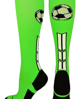 MadSportsStuff socks Neon Green/Black/White / Small Soccer Socks with Soccer Ball Logo Over the Calf (multiple colors)