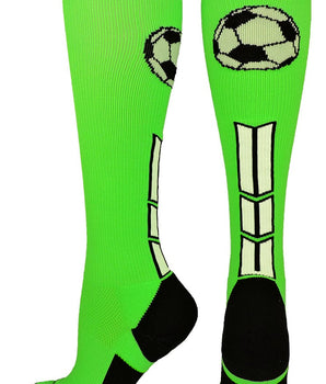 MadSportsStuff socks Neon Green/Black/White / Small Soccer Socks with Soccer Ball Logo Over the Calf (multiple colors)