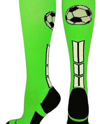 MadSportsStuff socks Neon Green/Black/White / Small Soccer Socks with Soccer Ball Logo Over the Calf (multiple colors)
