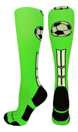 MadSportsStuff socks Neon Green/Black/White / Small Soccer Socks with Soccer Ball Logo Over the Calf (multiple colors)