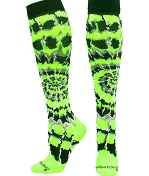 MadSportsStuff socks Neon Green/Black/White / X-Small Crazy Tie Dye Socks Over the Calf