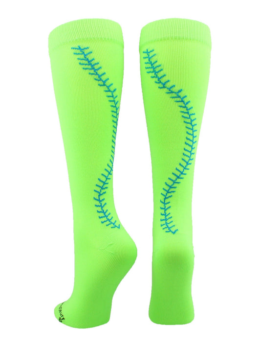 MadSportsStuff socks Neon Green/Electric Blue / Small Softball Socks with Stitches Over the Calf (multiple colors)