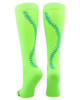 MadSportsStuff socks Neon Green/Electric Blue / Small Softball Socks with Stitches Over the Calf (multiple colors)